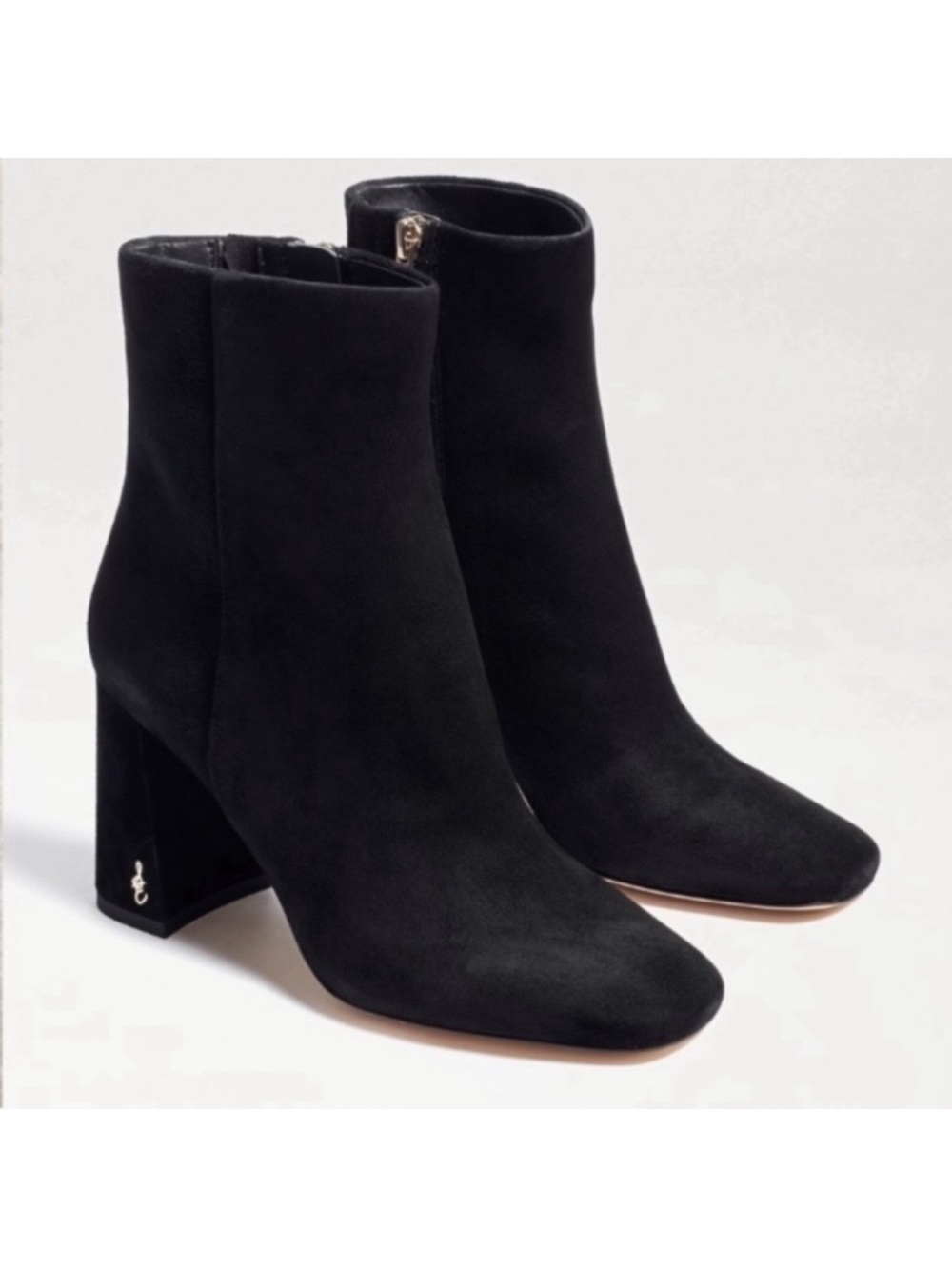 Sam Edelman Codie Black Suede Ankle Boots Size 9.5 Stacked Heel Soft Square Toe